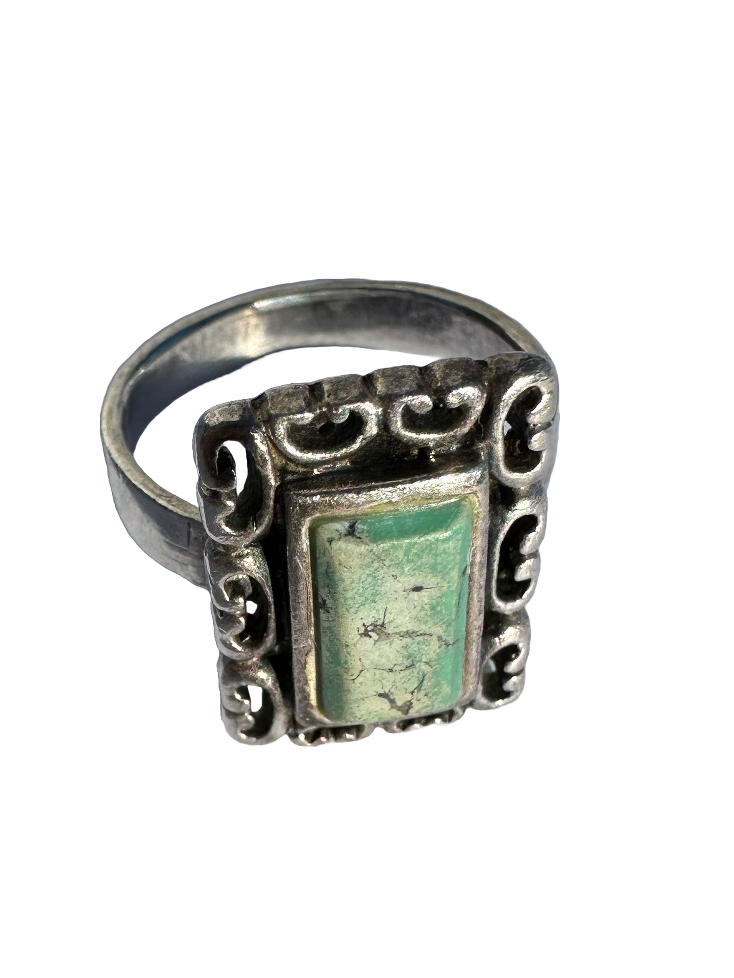 Sterling Silver Green Turquoise Ring (Size 4 1/4)