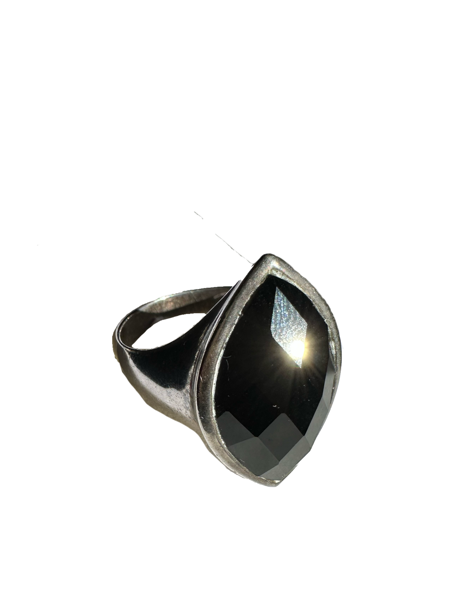 Sterling Silver Faceted Onyx Ring (Size 6)