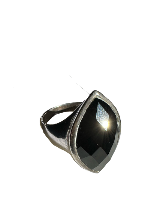 Sterling Silver Faceted Onyx Ring (Size 6)