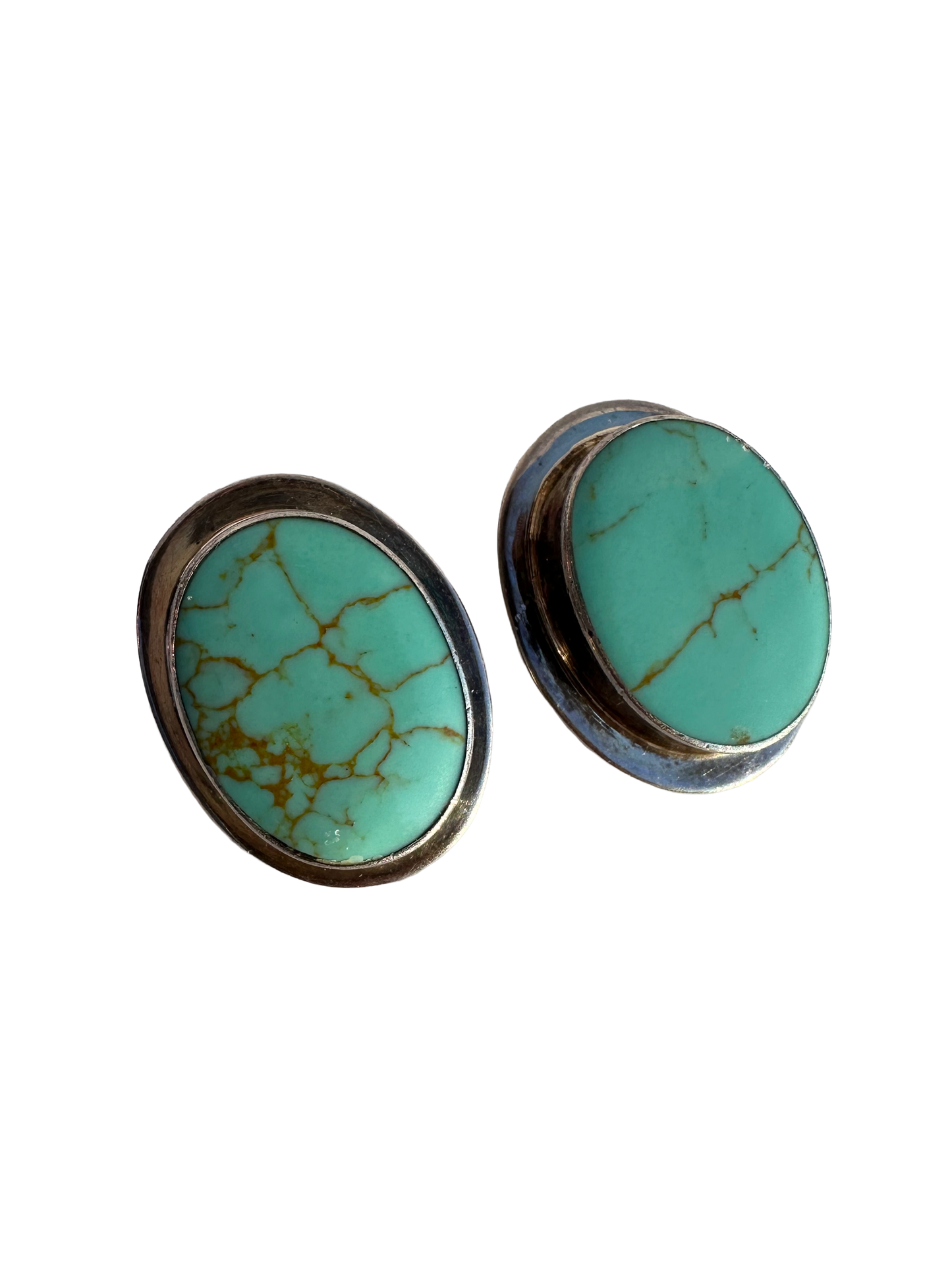 Heavy Sterling Silver Turquoise Clip-On Earrings