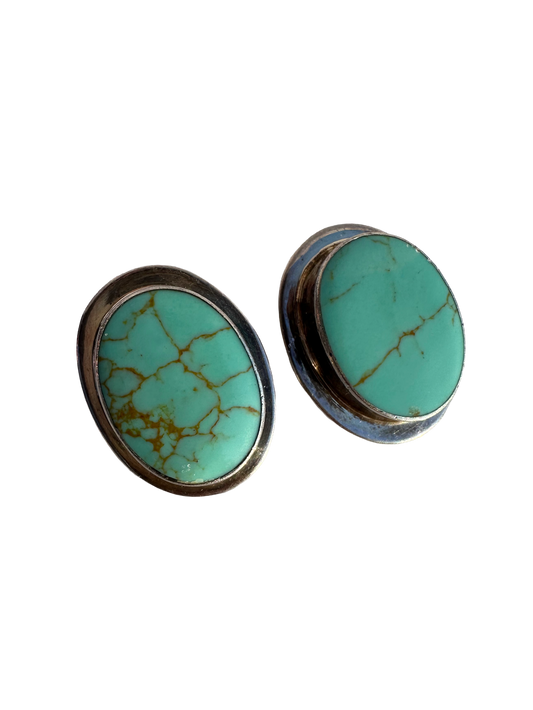 Heavy Sterling Silver Turquoise Clip-On Earrings