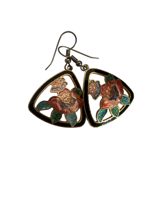 Vintage Floral Cloisonné Earrings