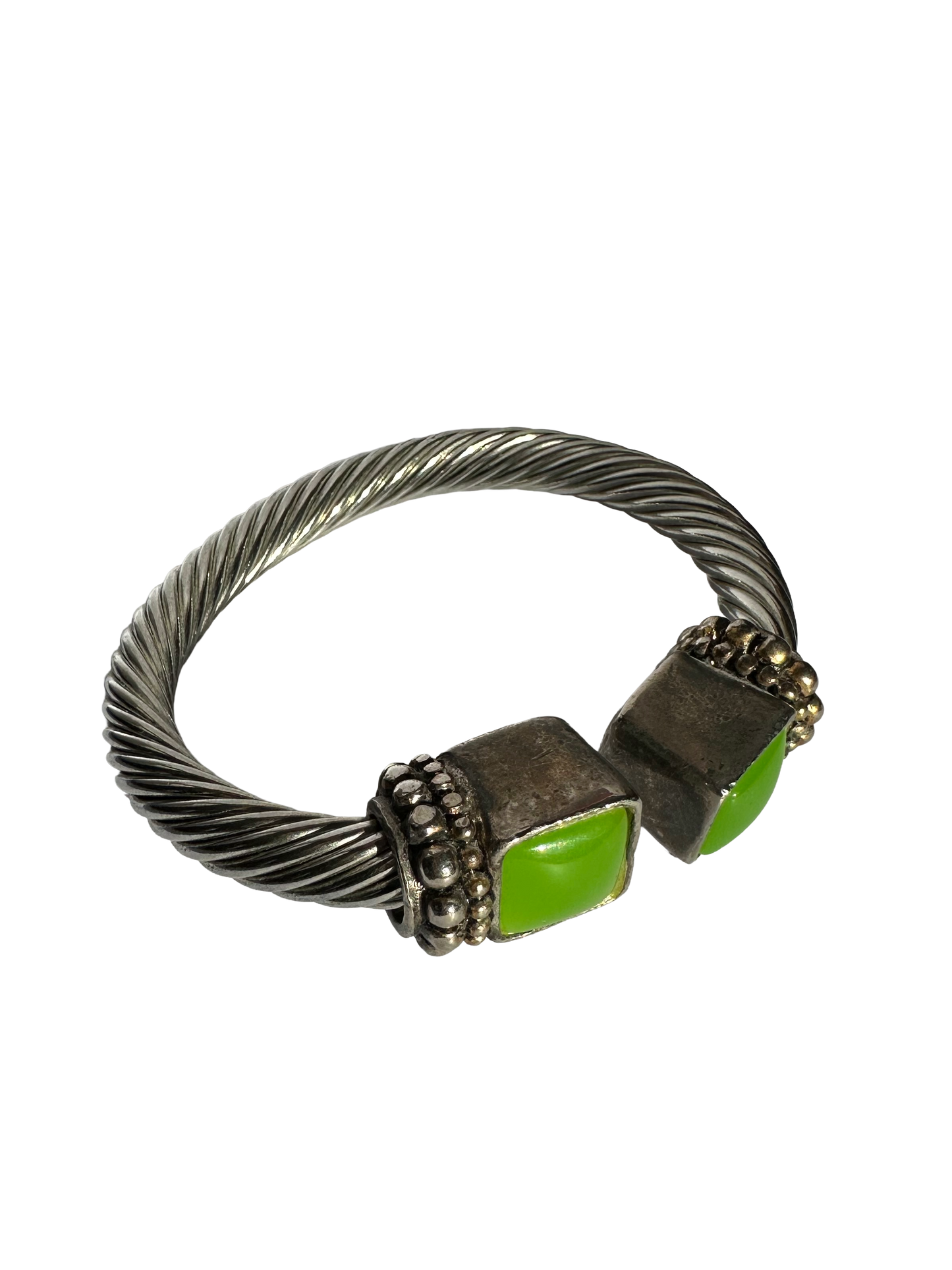 Heavy Twisted Cable Green Glass Cuff Bracelet