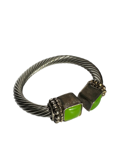 Heavy Twisted Cable Green Glass Cuff Bracelet