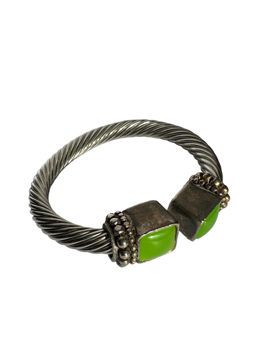 Heavy Twisted Cable Green Glass Cuff Bracelet