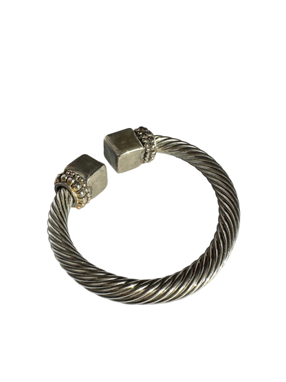 Heavy Twisted Cable Green Glass Cuff Bracelet