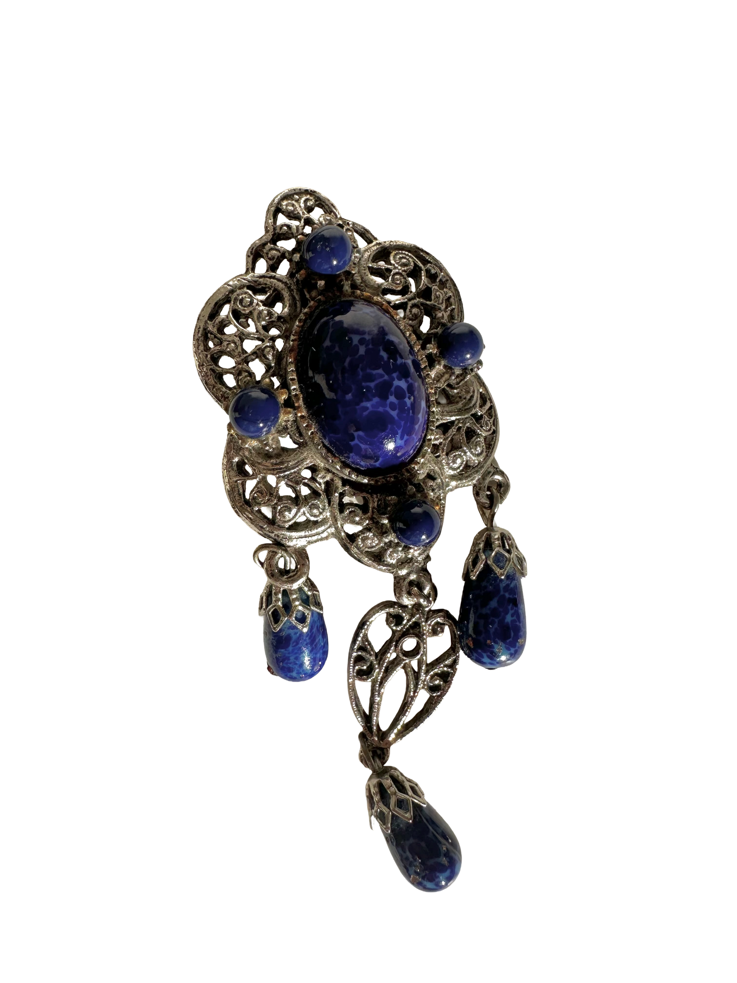 Imitation Lapis Filigree Brooch