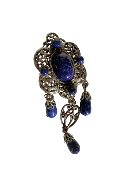 Imitation Lapis Filigree Brooch