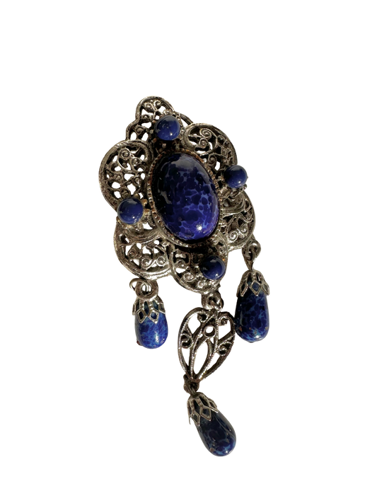Imitation Lapis Filigree Brooch