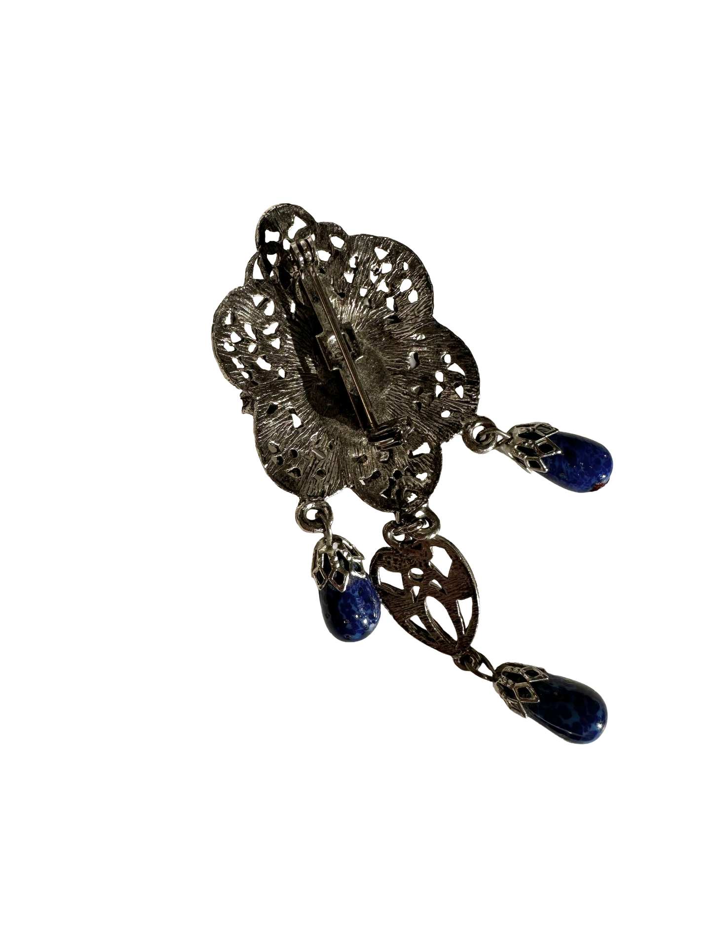 Imitation Lapis Filigree Brooch