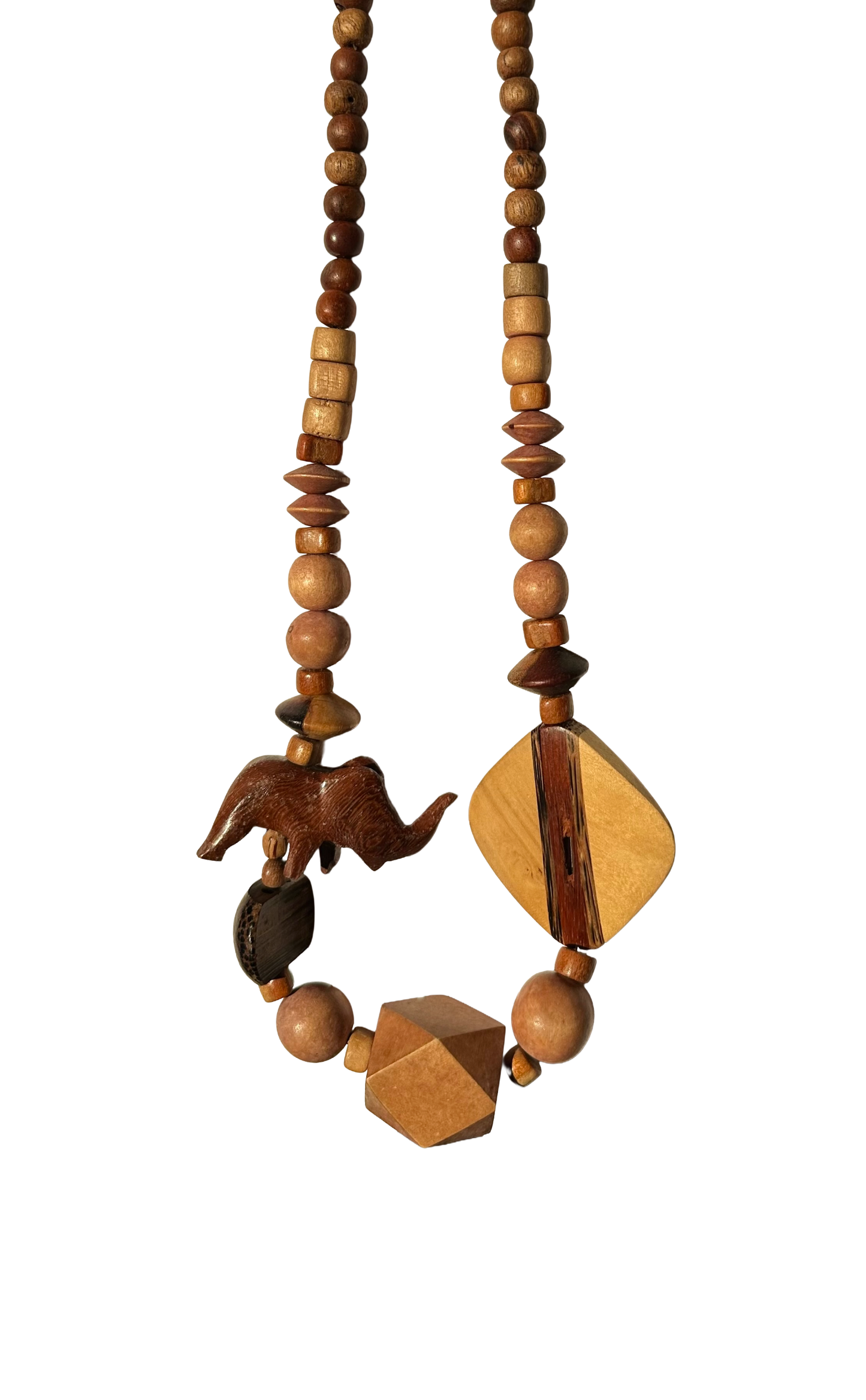 Wood Bead Elephant Necklace (20")