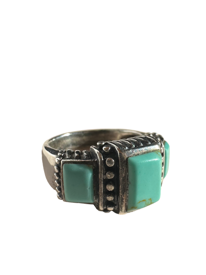 Sterling Silver Three-Stone Turquoise Ring (Size 6 3/4)