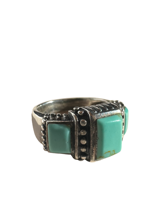 Sterling Silver Three-Stone Turquoise Ring (Size 6 3/4)