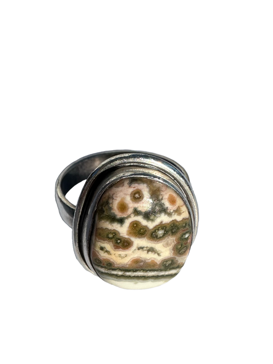 Sterling Silver Ocean Jasper Ring (Size 4 3/4)